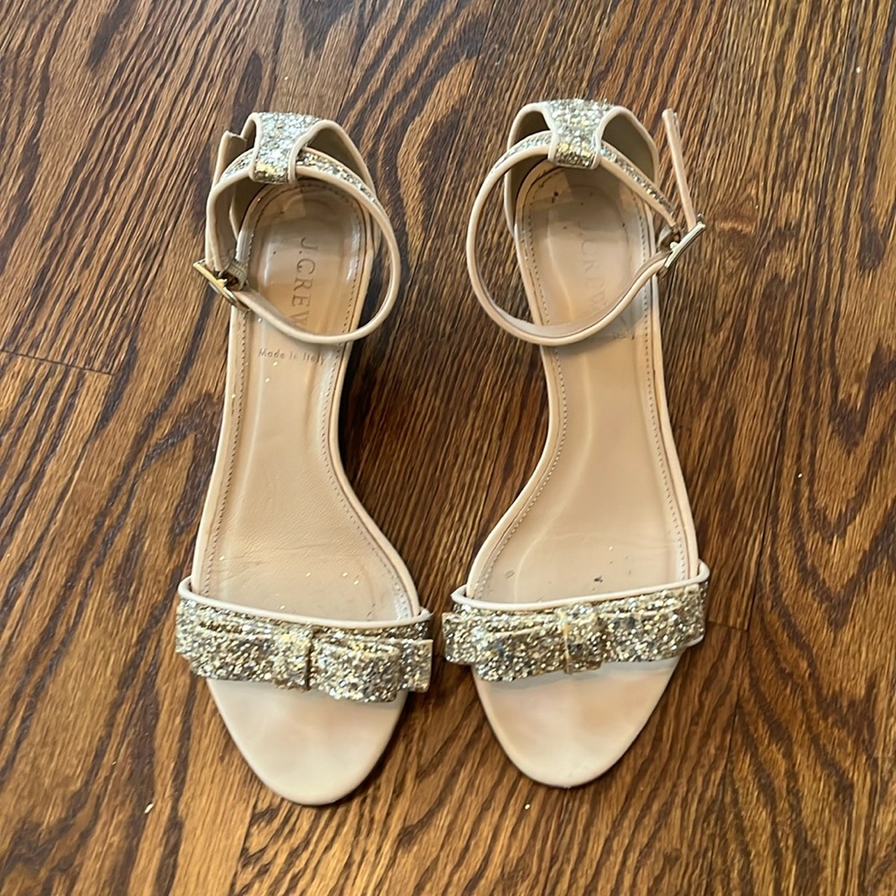 J. Crew Gold Glitter wedge sandal size 8.5